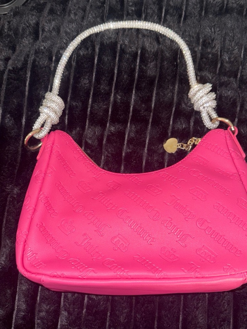 Juicy Couture Bright Pink Embossed JC Shoulder Bag with Rhinestone Handle - Picture 2 of 2